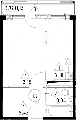Планировка — Горки Марусино, Студия, 28 м²