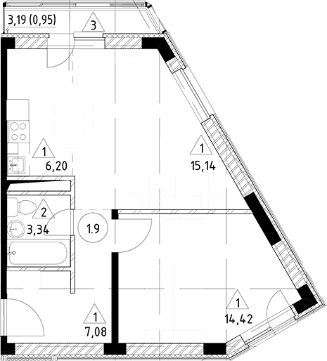 Планировка — Горки Марусино, 2-комн., 46 м²