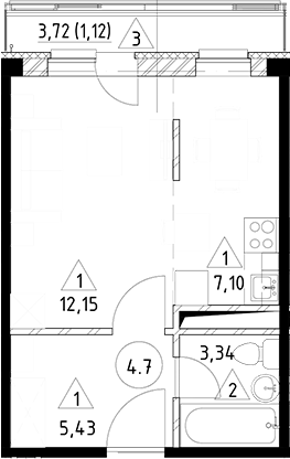 Планировка — Горки Марусино, Студия, 28 м²