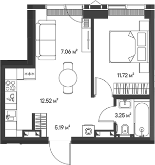 Планировка — Джойс, 2-комн., 40 м²