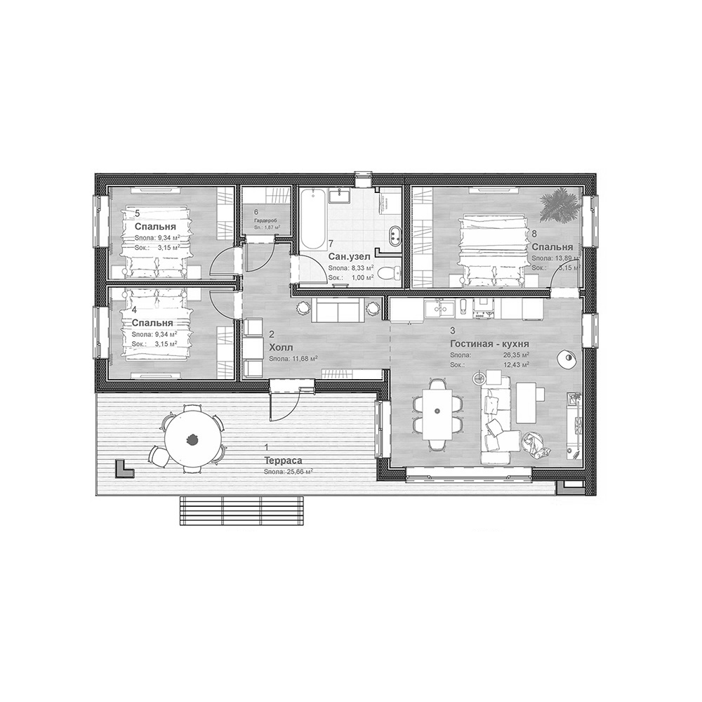 Планировка — Коттеджный поселок Мечта на Риге, 3-комн., 100 м²