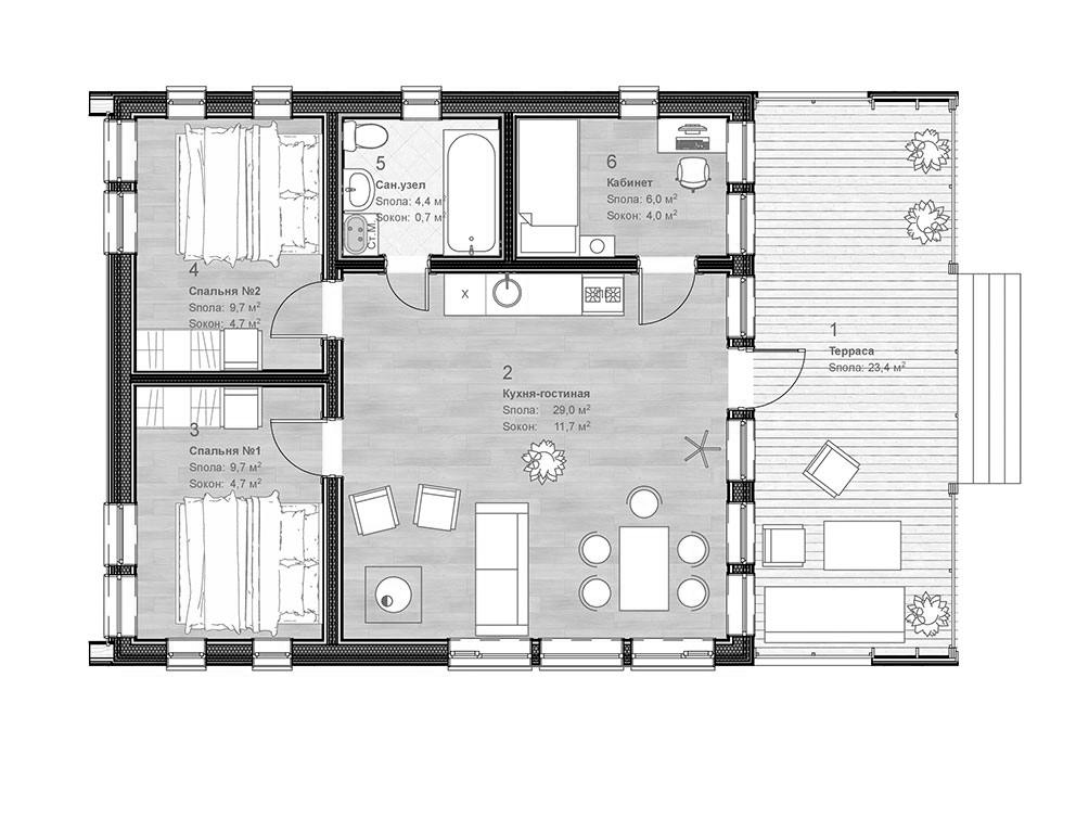 Планировка — Коттеджный поселок Мечта на Риге, 3-комн., 73 м²