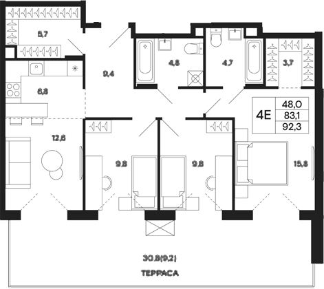 Планировка — Базаева 11, 4-комн., 83 м²