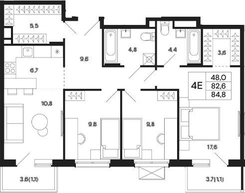 Планировка — Базаева 11, 4-комн., 83 м²