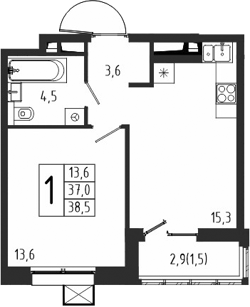 Планировка — Берег, 1-комн., 37 м²