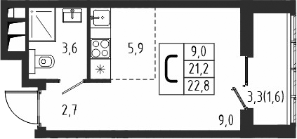 Планировка — Берег, Студия, 21 м²