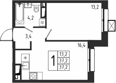 Планировка — Берег, 1-комн., 37 м²