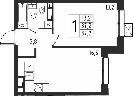 Планировка — Берег, 1-комн., 37 м²