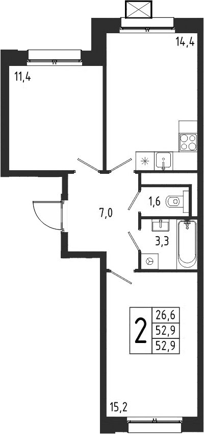 Планировка — Берег, 2-комн., 53 м²