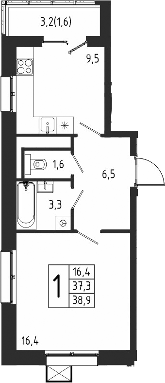 Планировка — Берег, 1-комн., 37 м²