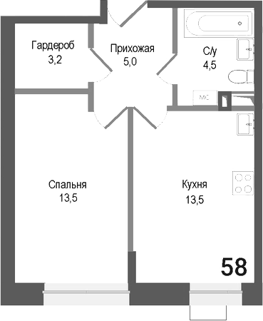 Планировка — Киноквартал, 1-комн., 40 м²