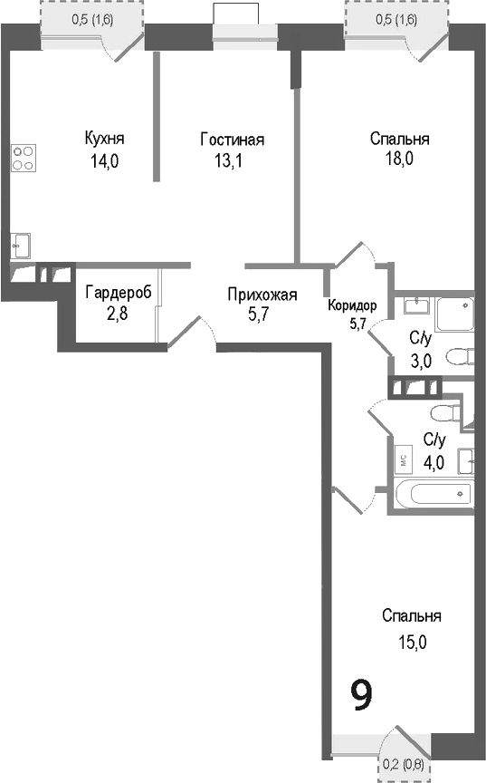 Планировка — Киноквартал, 3-комн., 81 м²