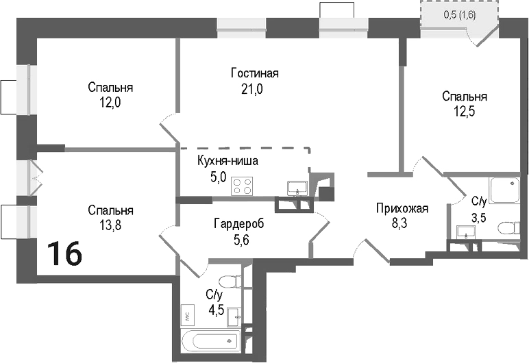 Планировка — Киноквартал, 4-комн., 86 м²