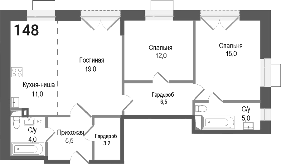 Планировка — Киноквартал, 3-комн., 81 м²