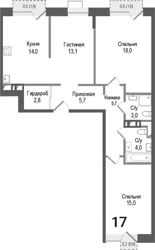 Планировка — Киноквартал, 3-комн., 81 м²