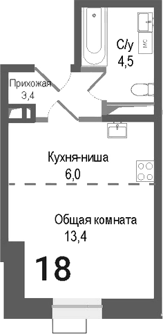 Планировка — Киноквартал, Студия, 27 м²