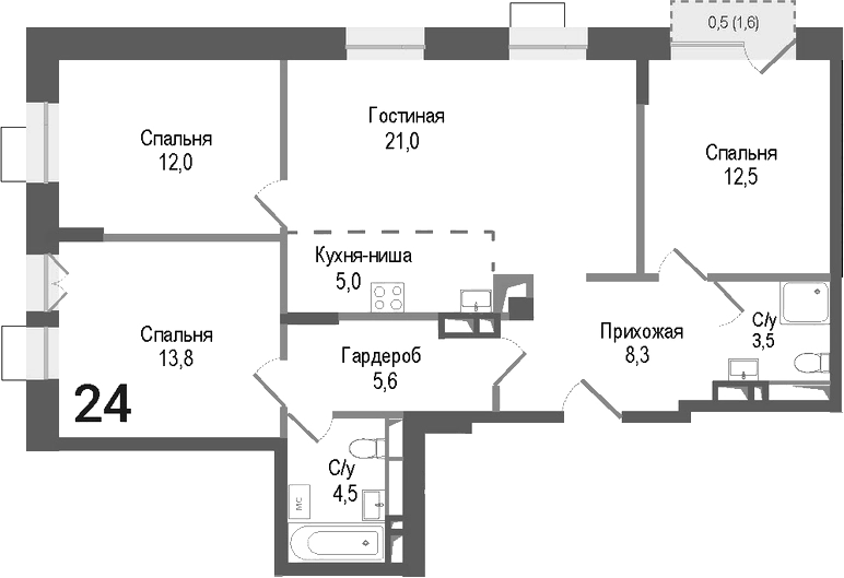 Планировка — Киноквартал, 4-комн., 86 м²