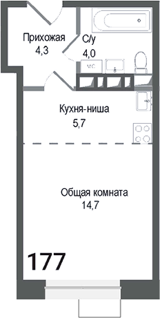 Планировка — Киноквартал, Студия, 29 м²