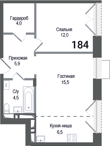 Планировка — Киноквартал, 2-комн., 48 м²
