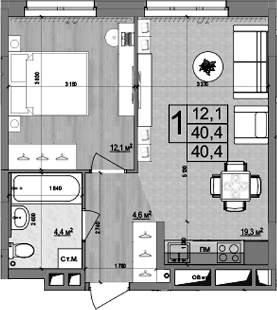 Планировка — Гранд Комфорт 2, 2-комн., 40 м²