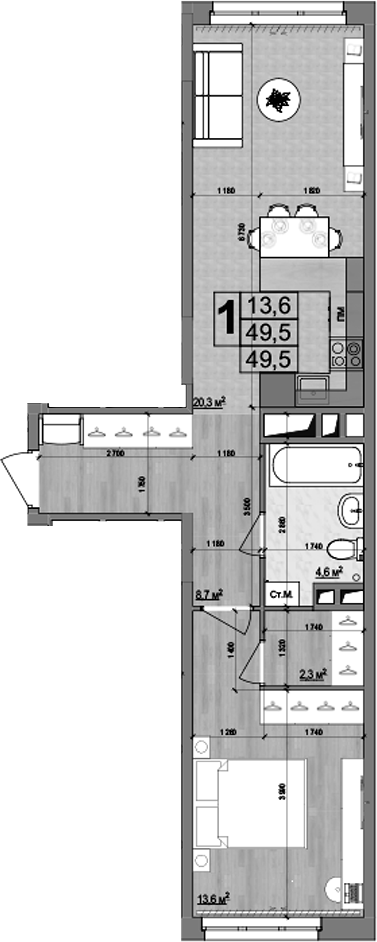 Планировка — Гранд Комфорт 2, 2-комн., 50 м²