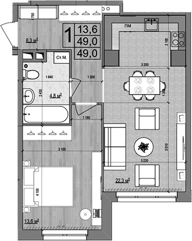 Планировка — Гранд Комфорт 2, 2-комн., 49 м²