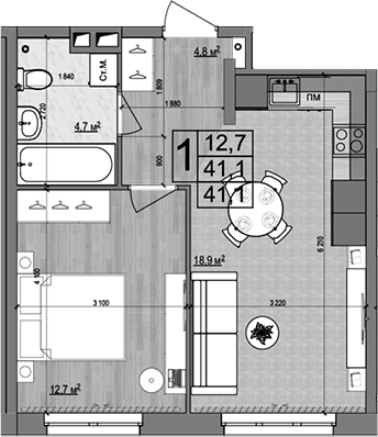 Планировка — Гранд Комфорт 2, 2-комн., 41 м²