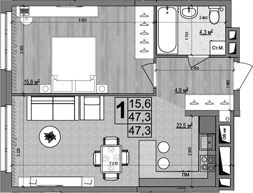 Планировка — Гранд Комфорт 2, 2-комн., 47 м²