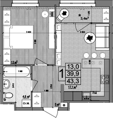 Планировка — Гранд Комфорт 2, 2-комн., 40 м²