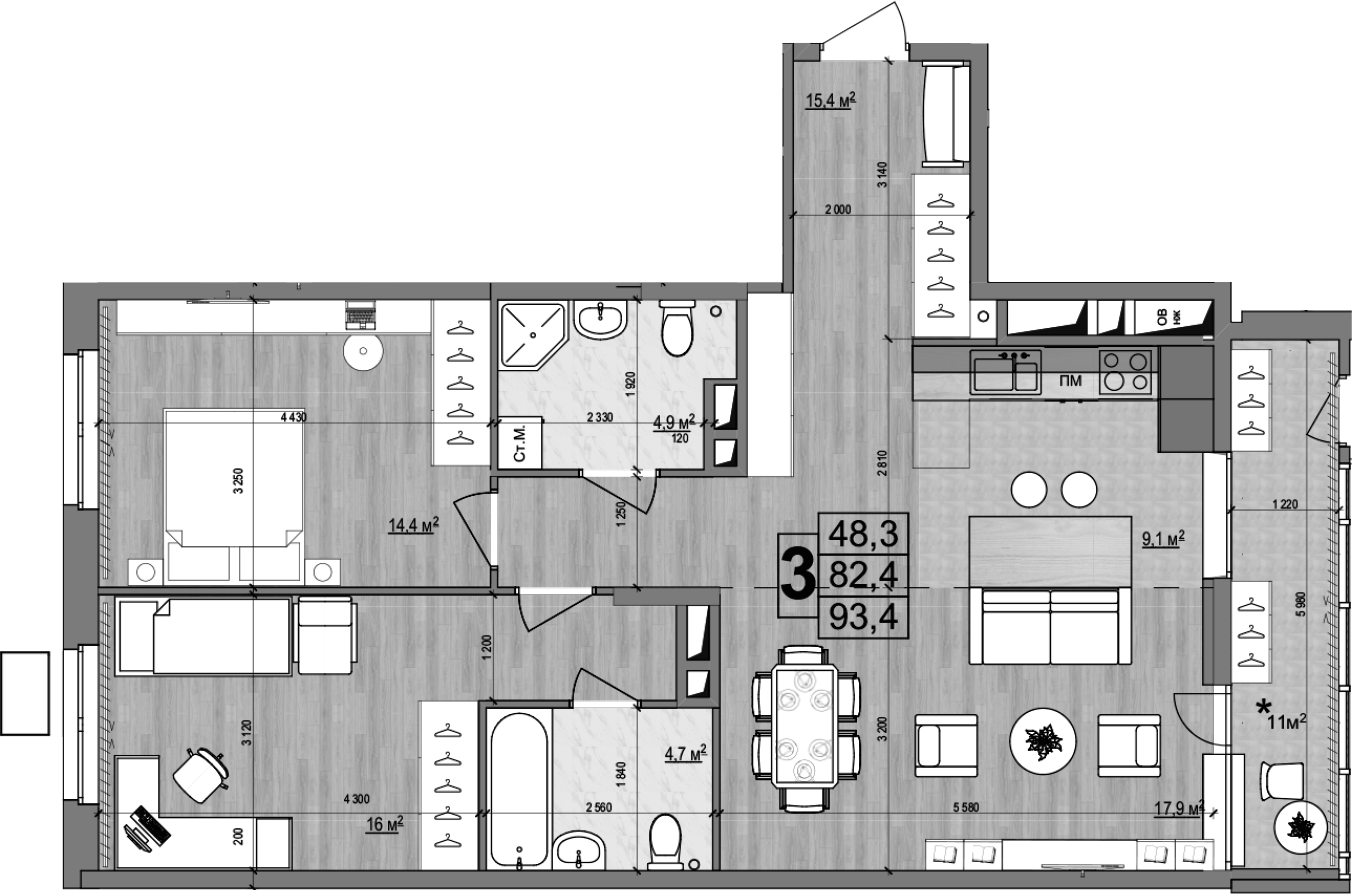 Планировка — Гранд Комфорт 2, 3-комн., 82 м²