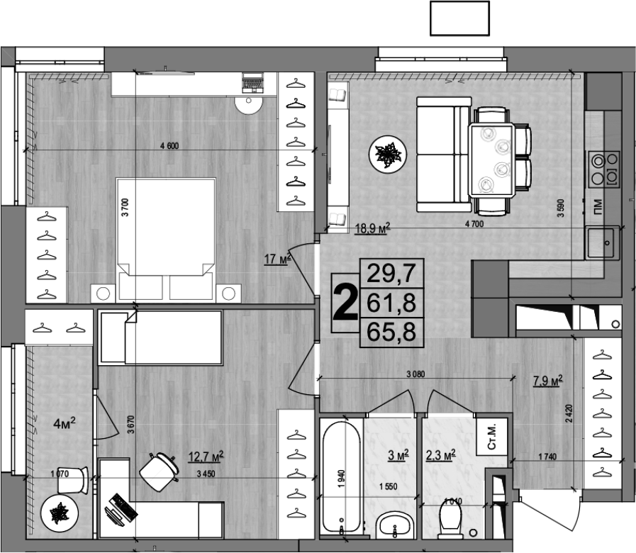 Планировка — Гранд Комфорт 2, 3-комн., 62 м²