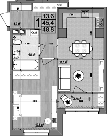Планировка — Гранд Комфорт 2, 2-комн., 45 м²