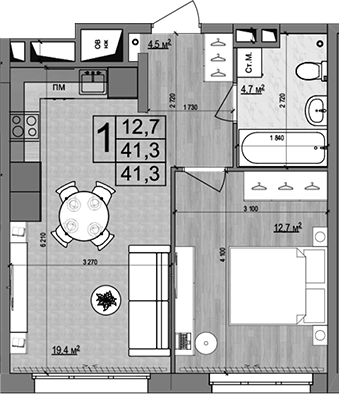Планировка — Гранд Комфорт 2, 2-комн., 41 м²