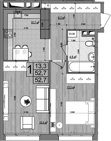 Планировка — Гранд Комфорт 2, 2-комн., 53 м²