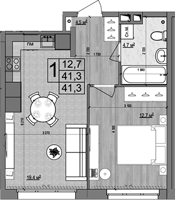 Планировка — Гранд Комфорт 2, 2-комн., 41 м²