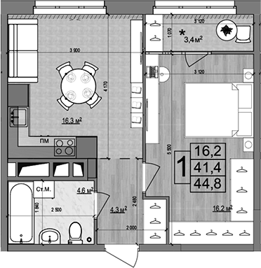Планировка — Гранд Комфорт 2, 2-комн., 41 м²
