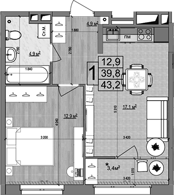 Планировка — Гранд Комфорт 2, 2-комн., 40 м²