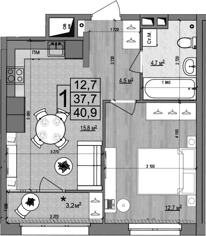 Планировка — Гранд Комфорт 2, 2-комн., 38 м²