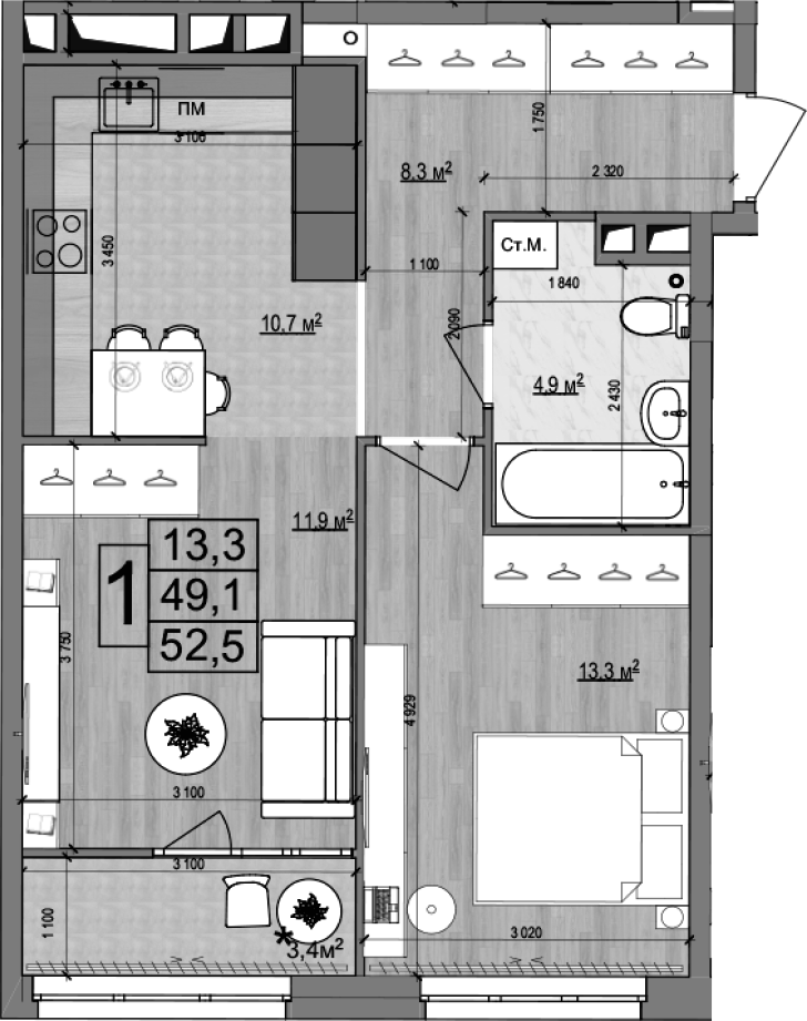 Планировка — Гранд Комфорт 2, 2-комн., 49 м²