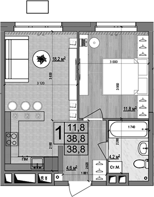 Планировка — Гранд Комфорт 2, 2-комн., 39 м²
