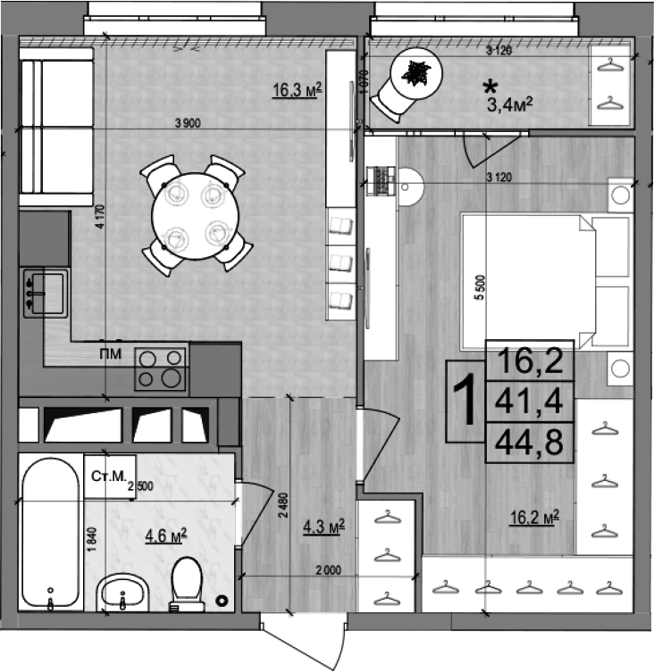 Планировка — Гранд Комфорт 2, 2-комн., 41 м²
