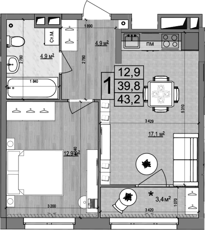 Планировка — Гранд Комфорт 2, 2-комн., 40 м²