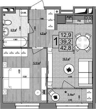 Планировка — Гранд Комфорт 2, 2-комн., 39 м²