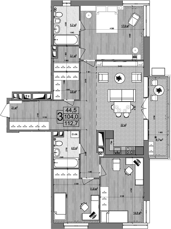 Планировка — Гранд Комфорт 2, 4-комн., 104 м²