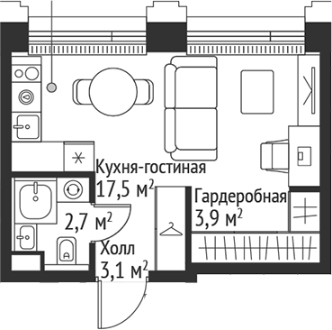 Планировка — Сет, Студия, 27 м²