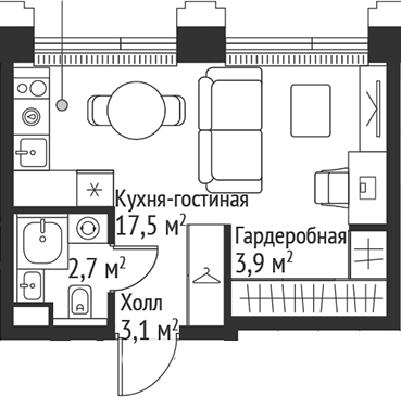 Планировка — Сет, Студия, 27 м²