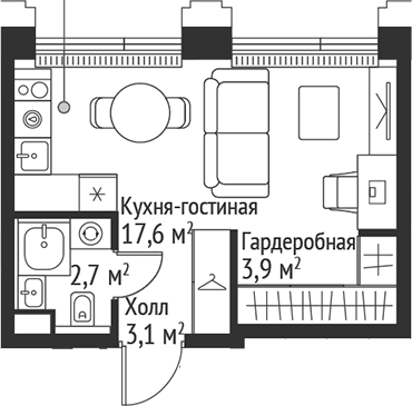 Планировка — Сет, Студия, 27 м²