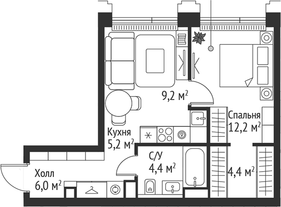 Планировка — Сет, 2-комн., 41 м²