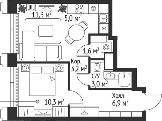 Планировка — Сет, 2-комн., 41 м²