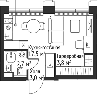 Планировка — Сет, Студия, 27 м²